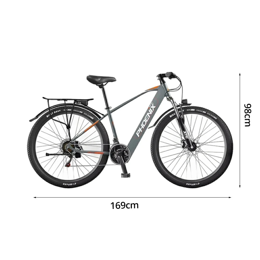 VOLTUS 26-Inch Electric Bike, 48V400W Motor, 21-Speed Gears, High Carbon Steel Frame, Spoked Wheels, Hidden Waterproof Battery - Grey