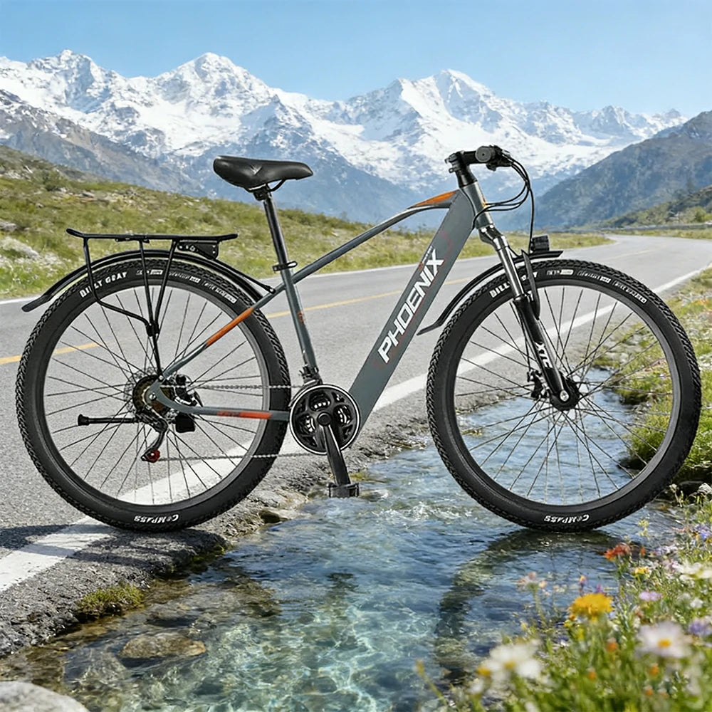 VOLTUS 26-Inch Electric Bike, 48V400W Motor, 21-Speed Gears, High Carbon Steel Frame, Spoked Wheels, Hidden Waterproof Battery - Grey