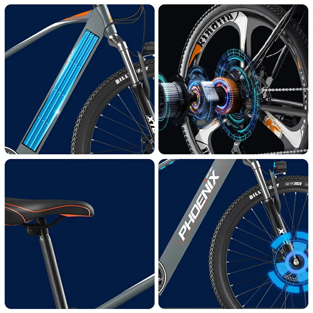 VOLTUS 26-Inch Electric Bike, 48V400W Motor, 21-Speed Gears, High Carbon Steel Frame, Spoked Wheels, Hidden Waterproof Battery - Grey