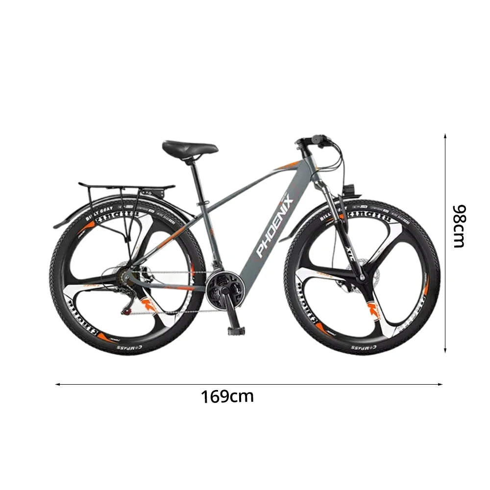 VOLTUS 26-Inch Electric Bike, 48V400W Motor, 21-Speed Gears, High Carbon Steel Frame, Three-Spoke Wheels, Hidden Waterproof Battery - Grey