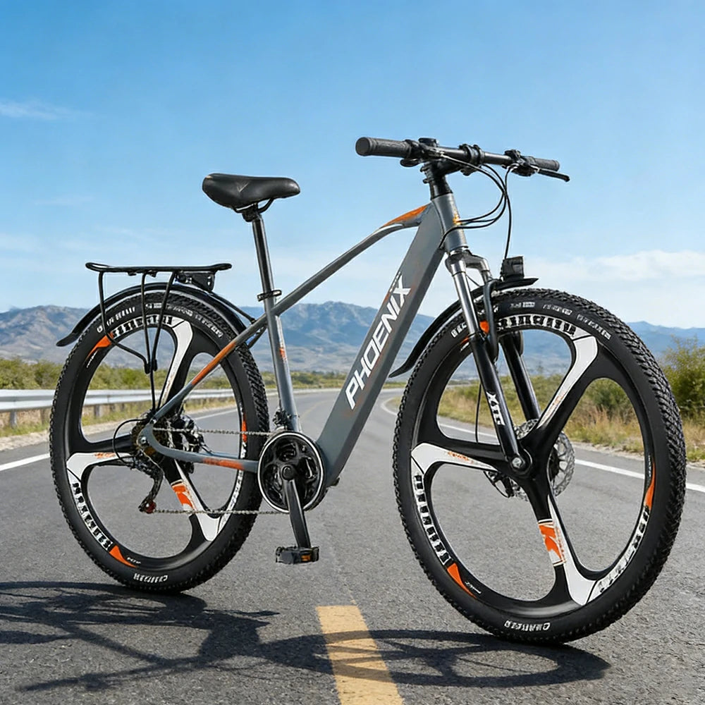 VOLTUS 26-Inch Electric Bike, 48V400W Motor, 21-Speed Gears, High Carbon Steel Frame, Three-Spoke Wheels, Hidden Waterproof Battery - Grey
