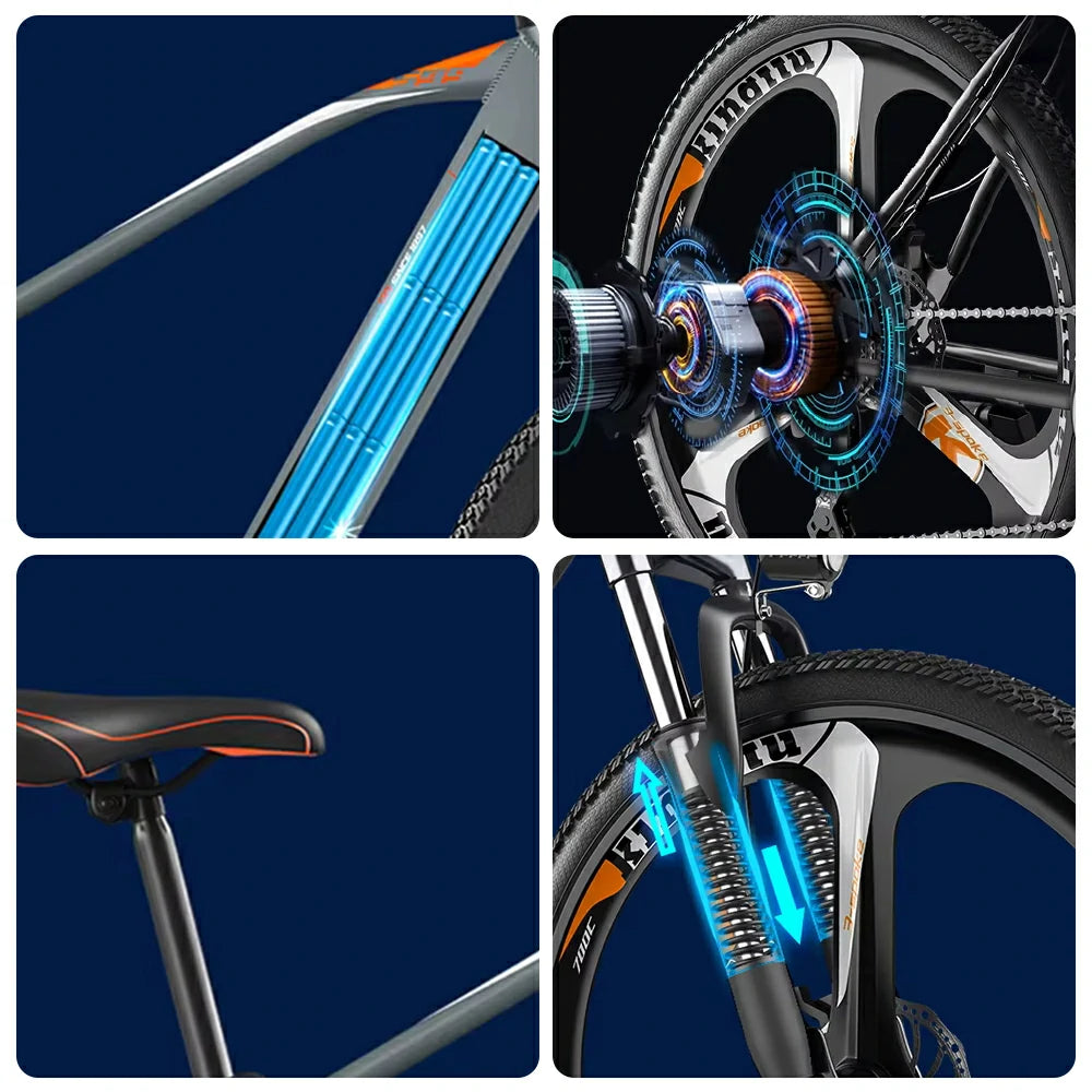 VOLTUS 26-Inch Electric Bike, 48V400W Motor, 21-Speed Gears, High Carbon Steel Frame, Three-Spoke Wheels, Hidden Waterproof Battery - Grey