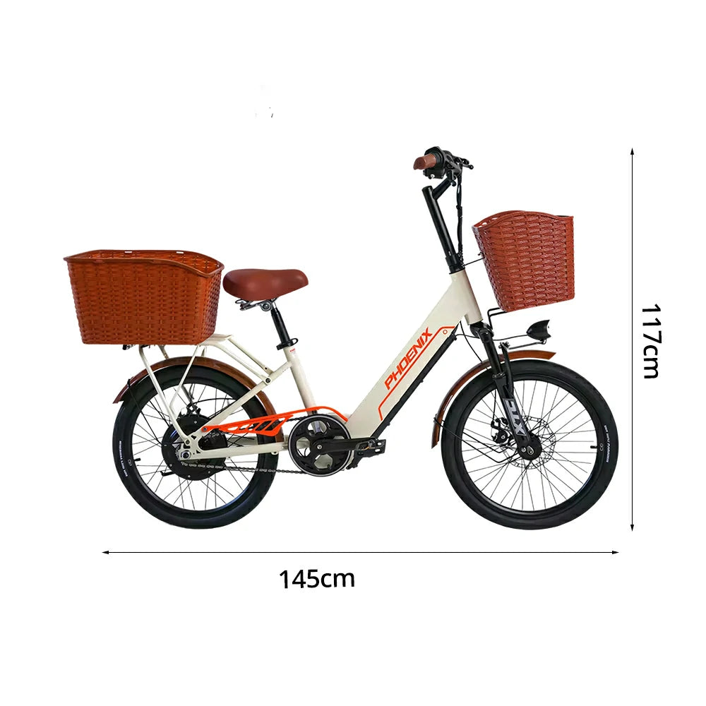 VOLTUS 20-Inch Electric Bike, 350W Rear Motor, Dual Disc Brakes, High Carbon Steel Frame, Spoked Wheels, Hidden Waterproof Battery with Rear Rack - Beige