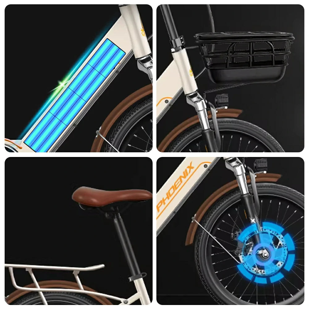 VOLTUS 20-Inch Electric Bike, 350W Rear Motor, Dual Disc Brakes, High Carbon Steel Frame, Spoked Wheels, Hidden Waterproof Battery with Rear Rack - Beige