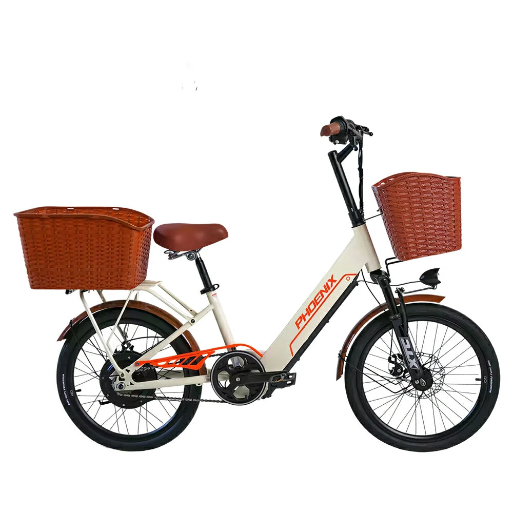 VOLTUS 20-Inch Electric Bike, 350W Rear Motor, Dual Disc Brakes, High Carbon Steel Frame, Spoked Wheels, Hidden Waterproof Battery with Rear Rack - Beige