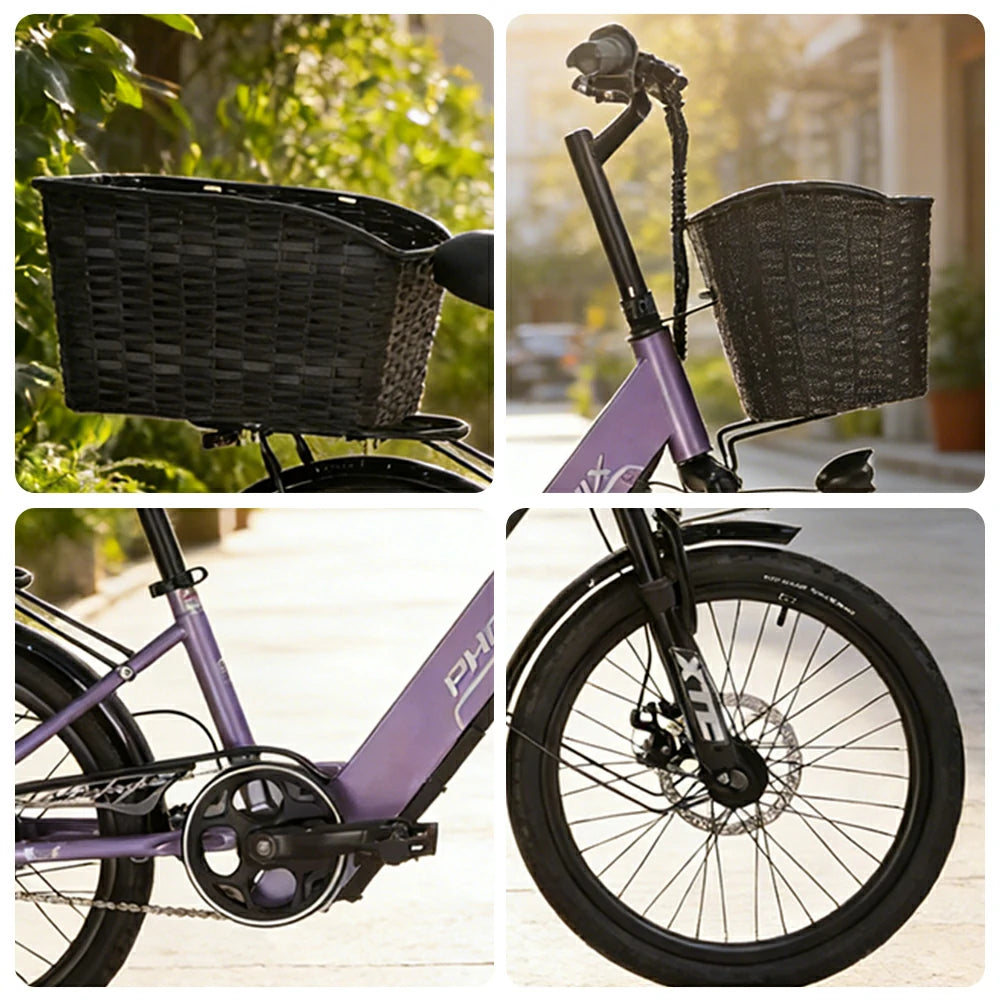 VOLTUS 20-Inch Electric Bike, 350W Rear Motor, Dual Disc Brakes, High Carbon Steel Frame, Spoked Wheels, Hidden Waterproof Battery with Rear Rack - Purple