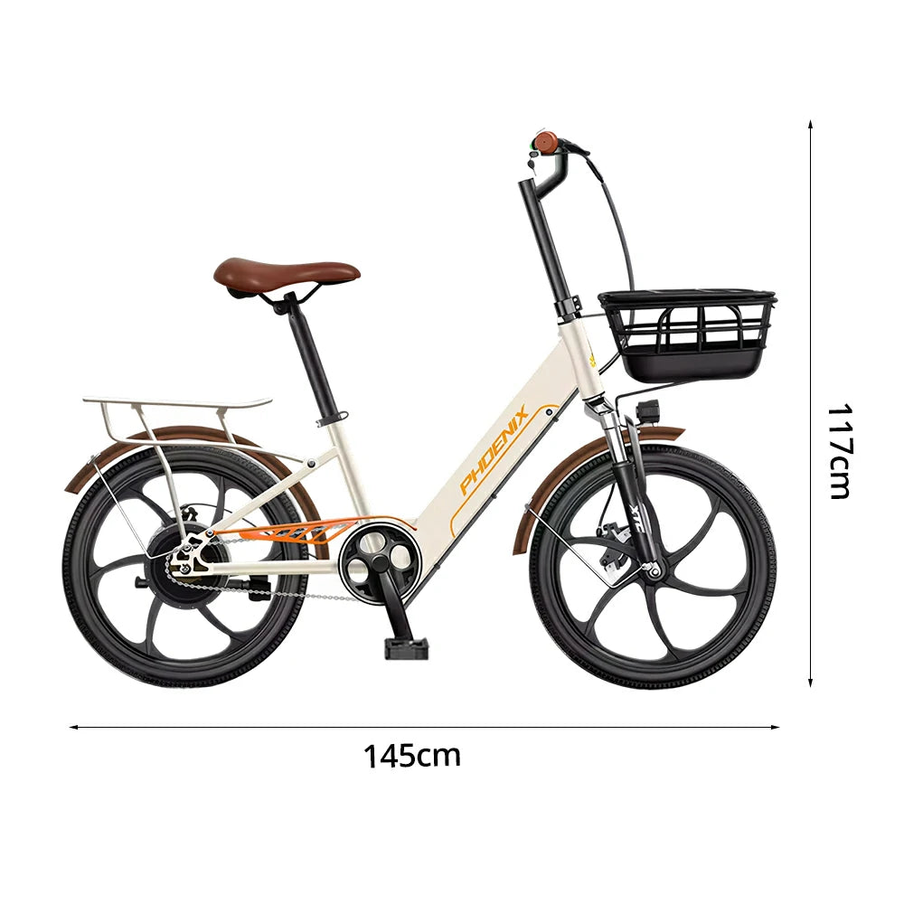 VOLTUS 20-Inch Electric Bike, 350W Rear Motor, Dual Disc Brakes, High Carbon Steel Frame, One-Piece Wheels, Hidden Waterproof Battery with Rear Rack - Beige