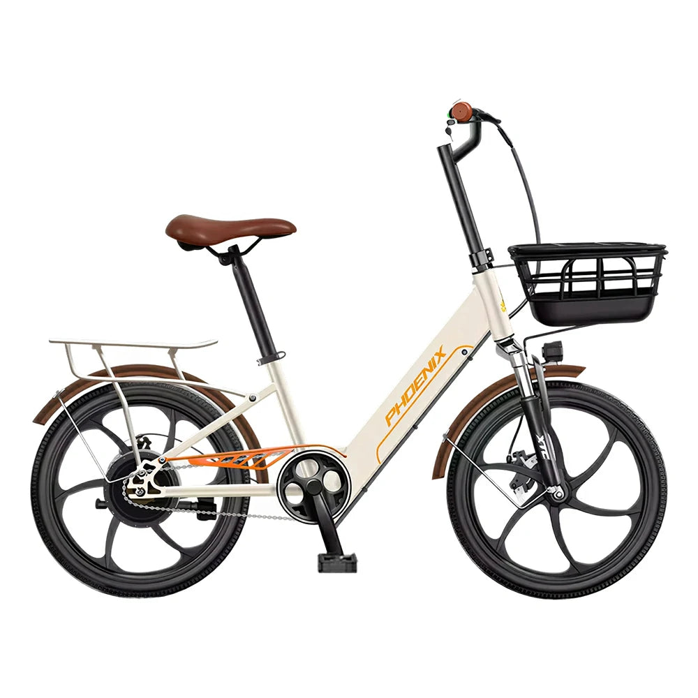 VOLTUS 20-Inch Electric Bike, 350W Rear Motor, Dual Disc Brakes, High Carbon Steel Frame, One-Piece Wheels, Hidden Waterproof Battery with Rear Rack - Beige