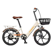 VOLTUS 20-Inch Electric Bike, 350W Rear Motor, Dual Disc Brakes, High Carbon Steel Frame, One-Piece Wheels, Hidden Waterproof Battery with Rear Rack - Beige