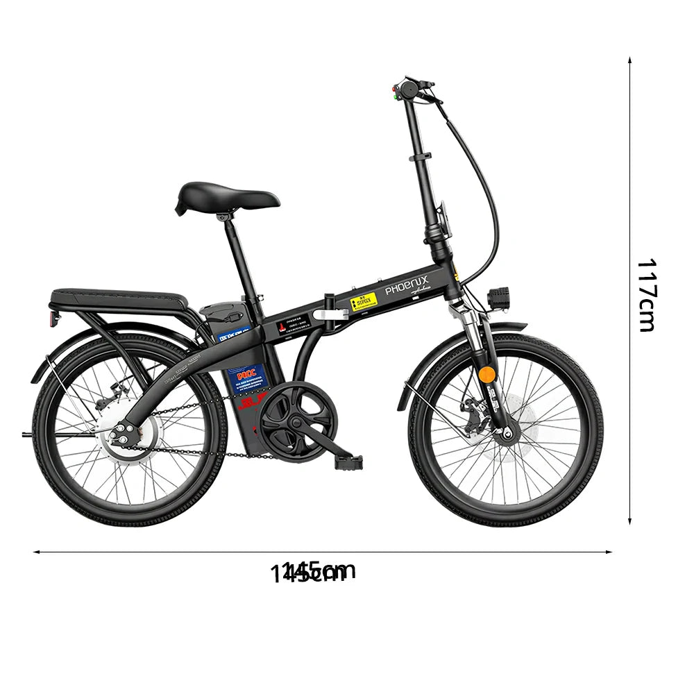 VOLTUS Folding Electric Bike, 48V Battery, Brushless Motor, Dual Disc Brakes, High Carbon Steel Frame, LCD Display, Spoked Wheels - Black