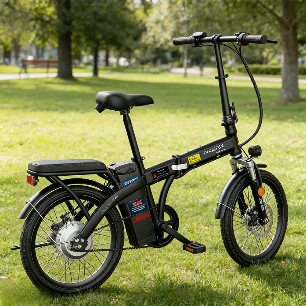 VOLTUS Folding Electric Bike, 48V Battery, Brushless Motor, Dual Disc Brakes, High Carbon Steel Frame, LCD Display, Spoked Wheels - Black