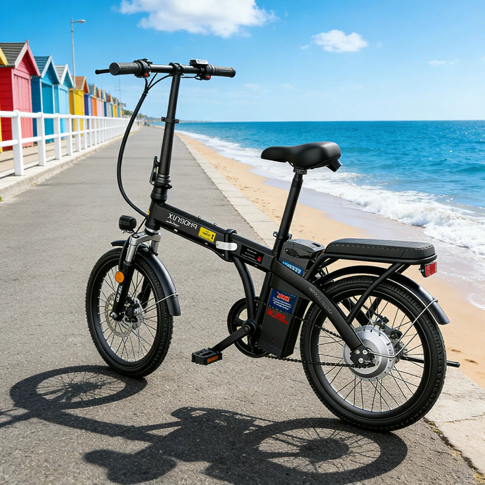 VOLTUS Folding Electric Bike, 48V Battery, Brushless Motor, Dual Disc Brakes, High Carbon Steel Frame, LCD Display, Spoked Wheels - Black