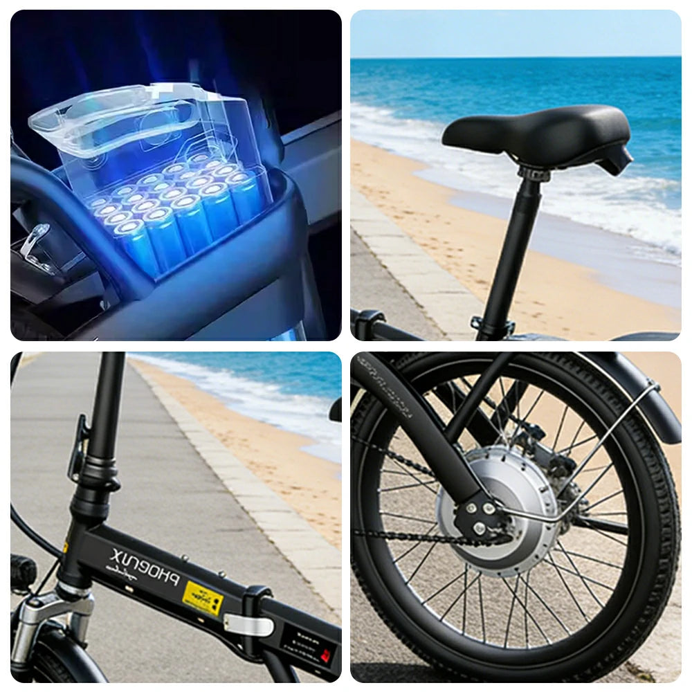 VOLTUS Folding Electric Bike, 48V Battery, Brushless Motor, Dual Disc Brakes, High Carbon Steel Frame, LCD Display, Spoked Wheels - Black