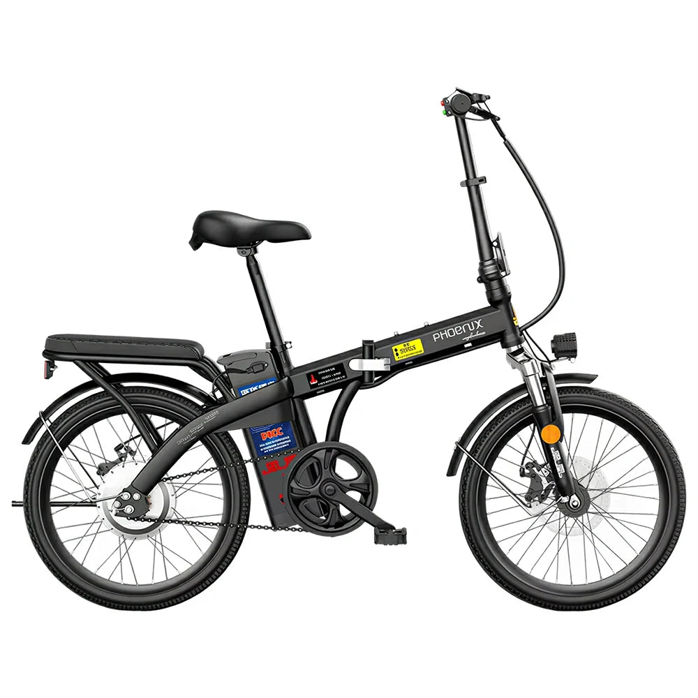 VOLTUS Folding Electric Bike, 48V Battery, Brushless Motor, Dual Disc Brakes, High Carbon Steel Frame, LCD Display, Spoked Wheels - Black