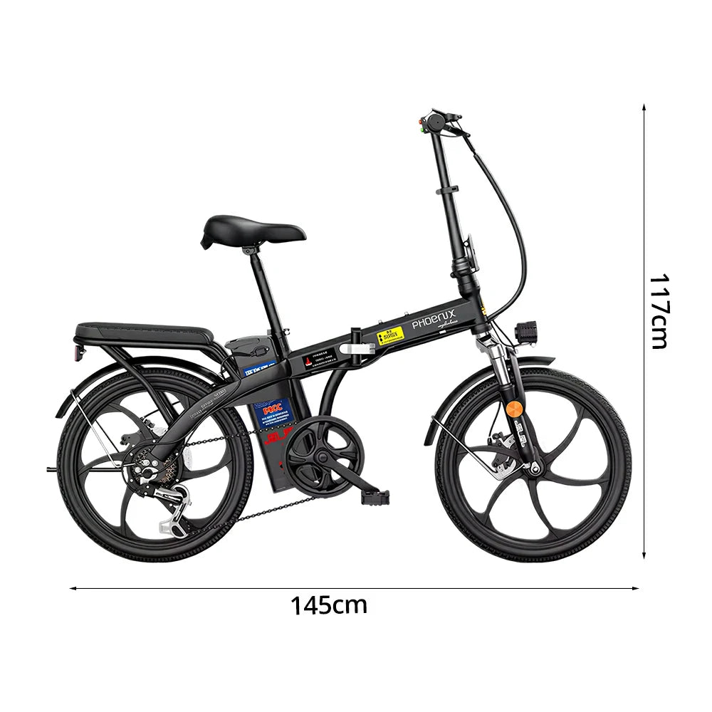 VOLTUS Folding Electric Bike, 48V Battery, Brushless Motor, Dual Disc Brakes, High Carbon Steel Frame, LCD Display, One-Piece Wheels - Black
