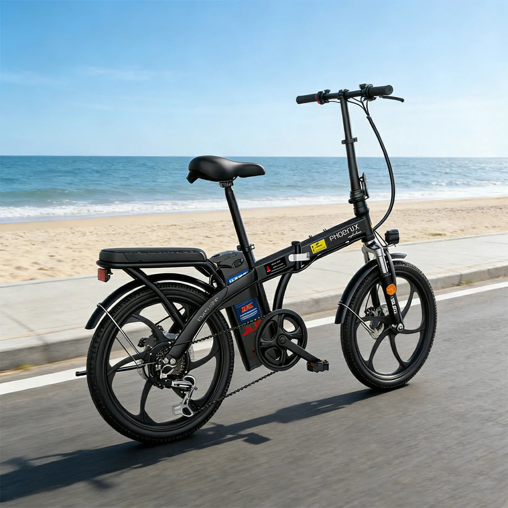 VOLTUS Folding Electric Bike, 48V Battery, Brushless Motor, Dual Disc Brakes, High Carbon Steel Frame, LCD Display, One-Piece Wheels - Black