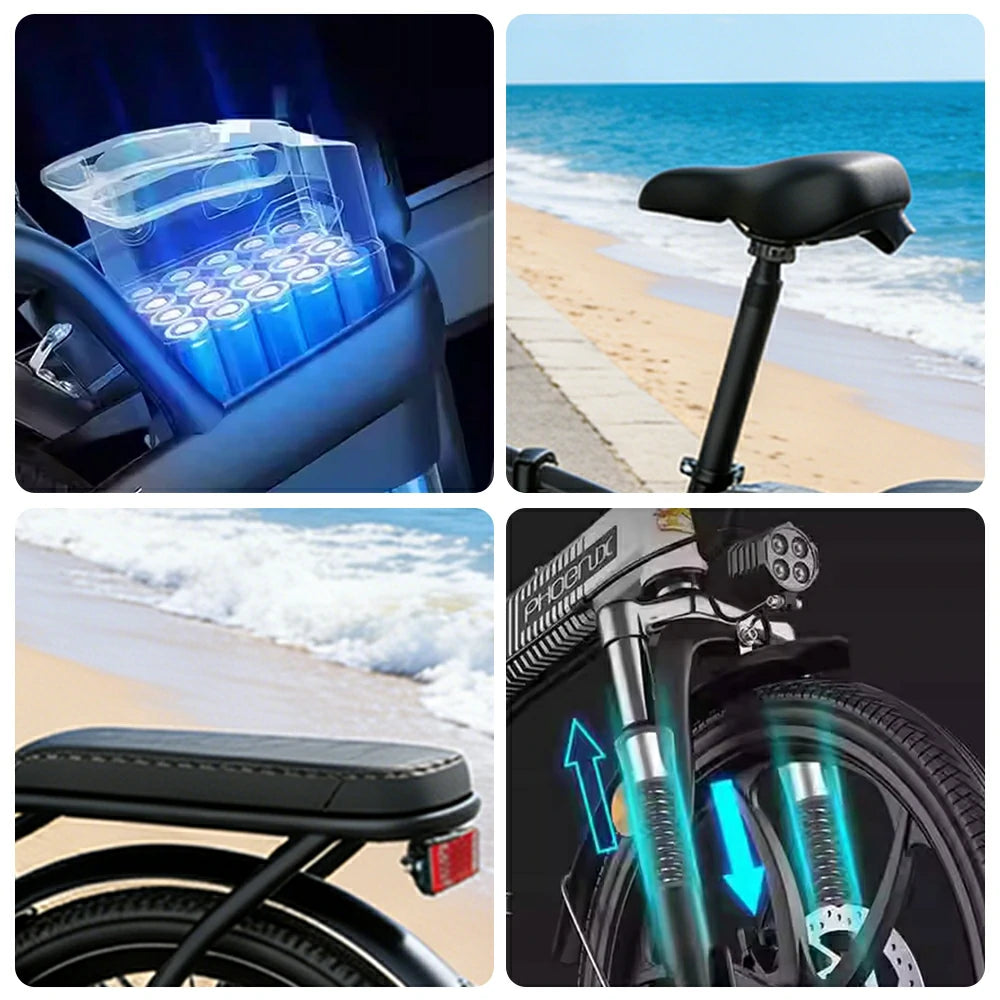 VOLTUS Folding Electric Bike, 48V Battery, Brushless Motor, Dual Disc Brakes, High Carbon Steel Frame, LCD Display, One-Piece Wheels - Black