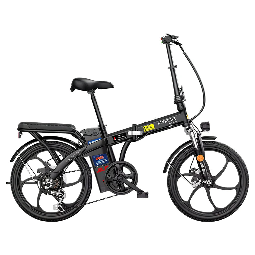 VOLTUS Folding Electric Bike, 48V Battery, Brushless Motor, Dual Disc Brakes, High Carbon Steel Frame, LCD Display, One-Piece Wheels - Black