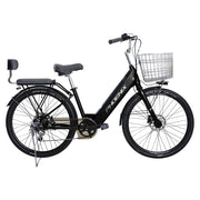 VOLTUS 26-Inch Electric Bike, 36V350W Motor, Shimano 7-Speed Gears, High Carbon Steel Frame, Spoked Wheels, Removable Mid Battery with Rear Seat - Black