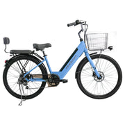 VOLTUS 26-Inch Electric Bike, 36V350W Motor, Shimano 7-Speed Gears, High Carbon Steel Frame, Spoked Wheels, Removable Mid Battery with Rear Seat - Blue