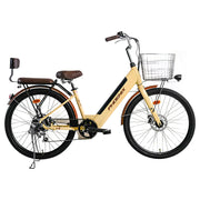 VOLTUS 26-Inch Electric Bike, 36V350W Motor, Shimano 7-Speed Gears, High Carbon Steel Frame, Spoked Wheels, Removable Mid Battery with Rear Seat - Beige