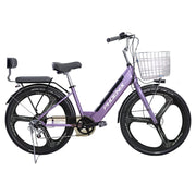VOLTUS 26-Inch Electric Bike, 48V400W Motor, Shimano 7-Speed Gears, High Carbon Steel Frame, One-Piece Wheels, Removable Mid Battery with Rear Seat - Purple