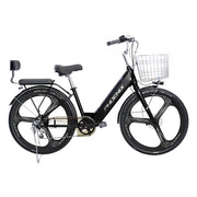 VOLTUS 26-Inch Electric Bike, 48V400W Motor, Shimano 7-Speed Gears, High Carbon Steel Frame, One-Piece Wheels, Removable Mid Battery with Rear Seat - Black
