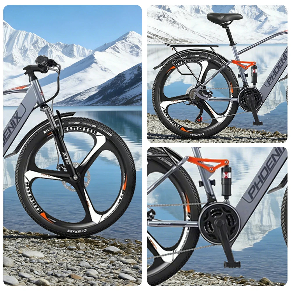 VOLTUS 26-Inch Electric Bike, 48V400W Motor, 21-Speed Gears, High Carbon Steel Frame, Dual Suspension, Hidden Waterproof Battery, One-Piece Wheels