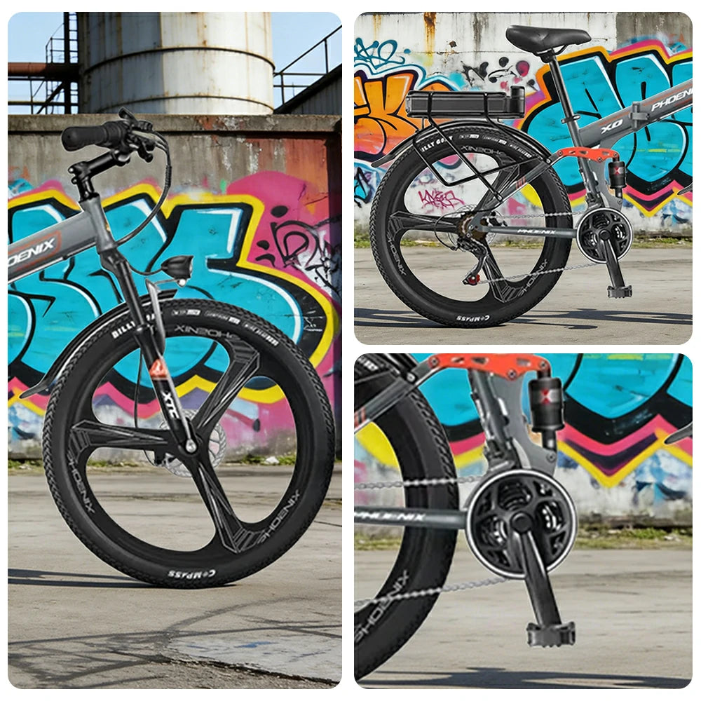 VOLTUS 26-Inch Folding Electric Bike, 48V400W Motor, 21-Speed Gears, High Carbon Steel Frame, Rear Rack Battery, Dual Suspension, One-Piece Wheels