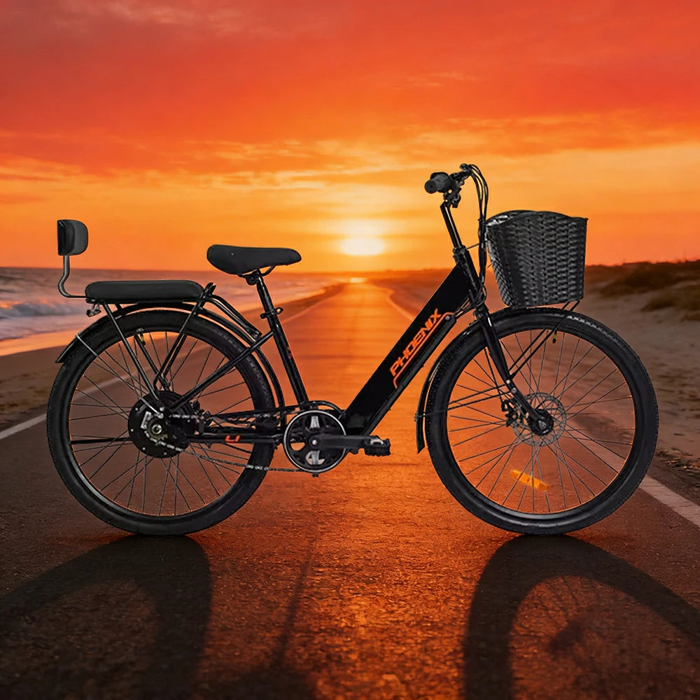 VOLTUS 26-Inch Electric Bike, 36V350W Motor, Dual Disc Brakes, High Carbon Steel Frame, Large Front Basket - Black