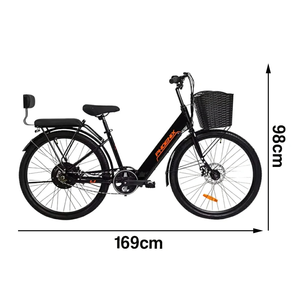 VOLTUS 26-Inch Electric Bike, 36V350W Motor, Dual Disc Brakes, High Carbon Steel Frame, Large Front Basket - Black