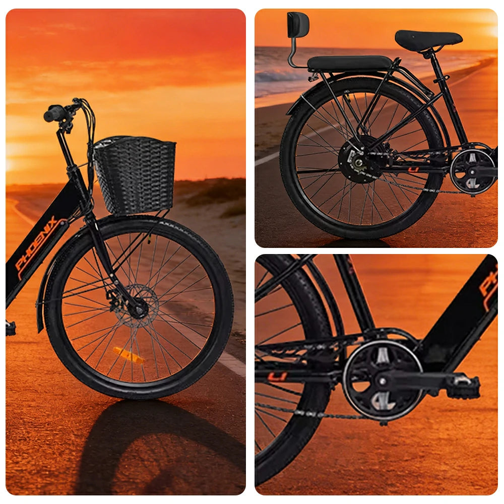 VOLTUS 26-Inch Electric Bike, 36V350W Motor, Dual Disc Brakes, High Carbon Steel Frame, Large Front Basket - Black