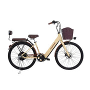 VOLTUS 26-Inch Electric Bike, 36V350W Motor, Dual Disc Brakes, High Carbon Steel Frame, Large Front Basket - Beige