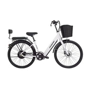 VOLTUS 26-Inch Electric Bike, 36V350W Motor, Dual Disc Brakes, High Carbon Steel Frame, Large Front Basket - White