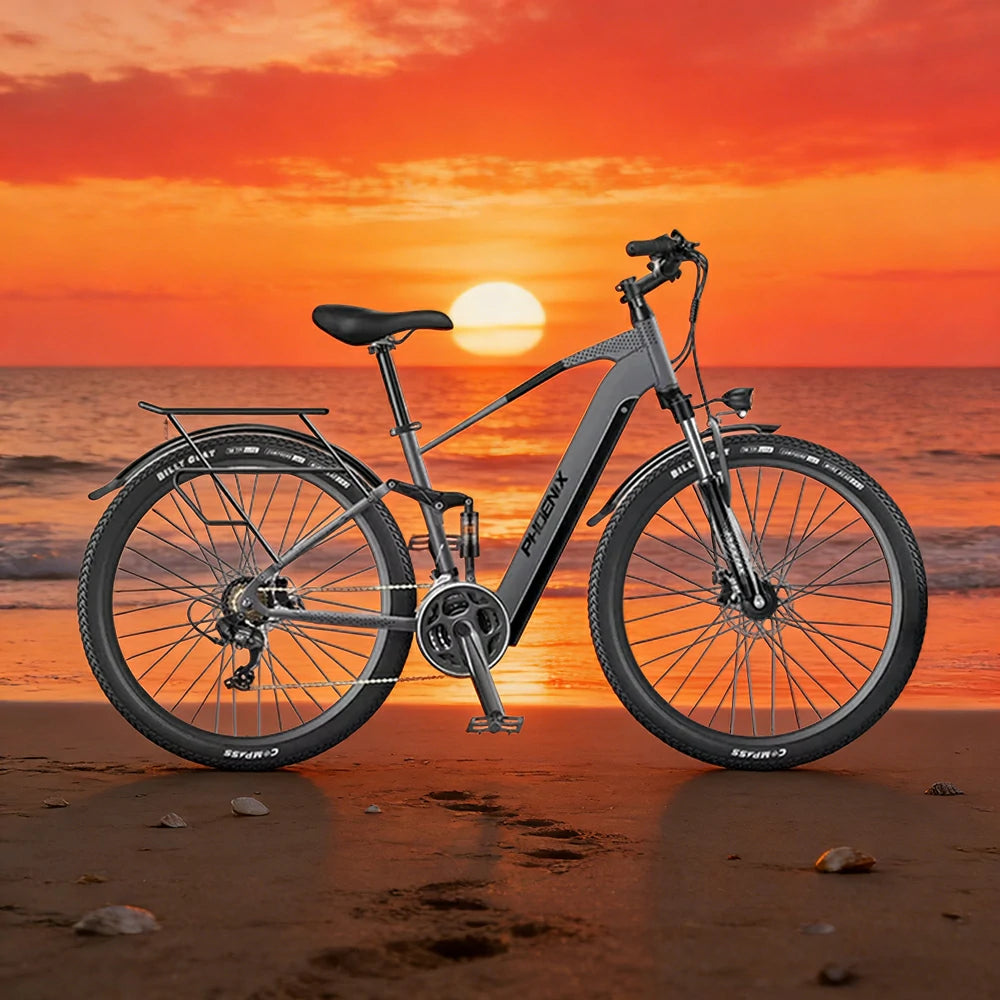 VOLTUS 26-Inch Electric Bike, 48V400W Motor, Shimano 21-Speed Gears, Aluminium Alloy Frame, Smart LCD Display, Dual Suspension, Spoked Wheels - Grey