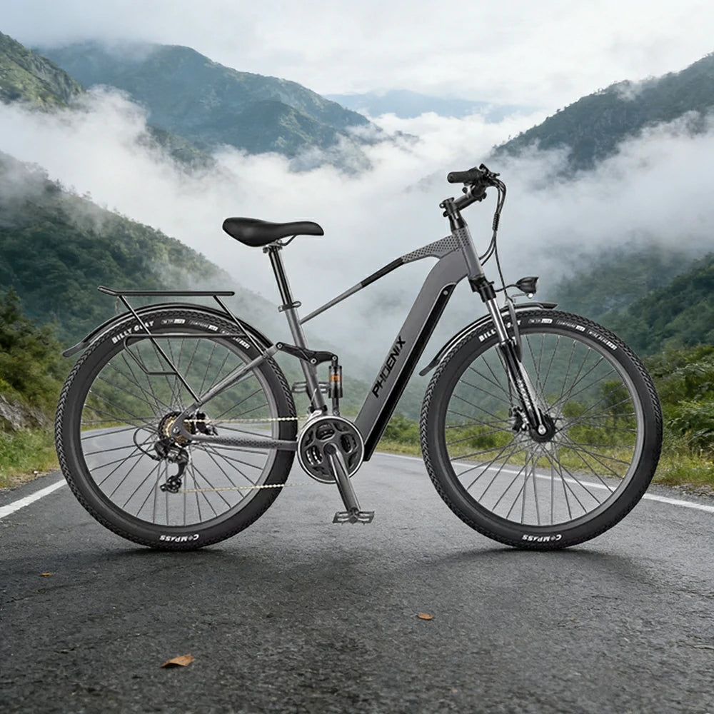 VOLTUS 26-Inch Electric Bike, 48V400W Motor, Shimano 21-Speed Gears, Aluminium Alloy Frame, Smart LCD Display, Dual Suspension, Spoked Wheels - Grey