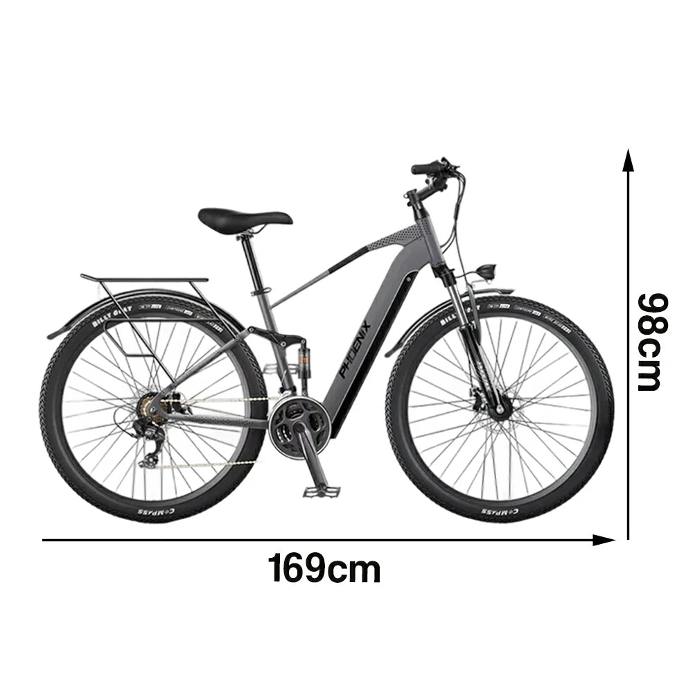 VOLTUS 26-Inch Electric Bike, 48V400W Motor, Shimano 21-Speed Gears, Aluminium Alloy Frame, Smart LCD Display, Dual Suspension, Spoked Wheels - Grey