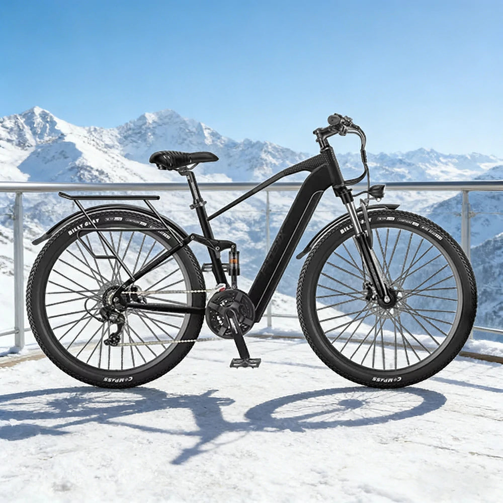 VOLTUS 26-Inch Electric Bike, 48V400W Motor, Shimano 21-Speed Gears, Aluminium Alloy Frame, Smart LCD Display, Dual Suspension, Spoked Wheels - Black