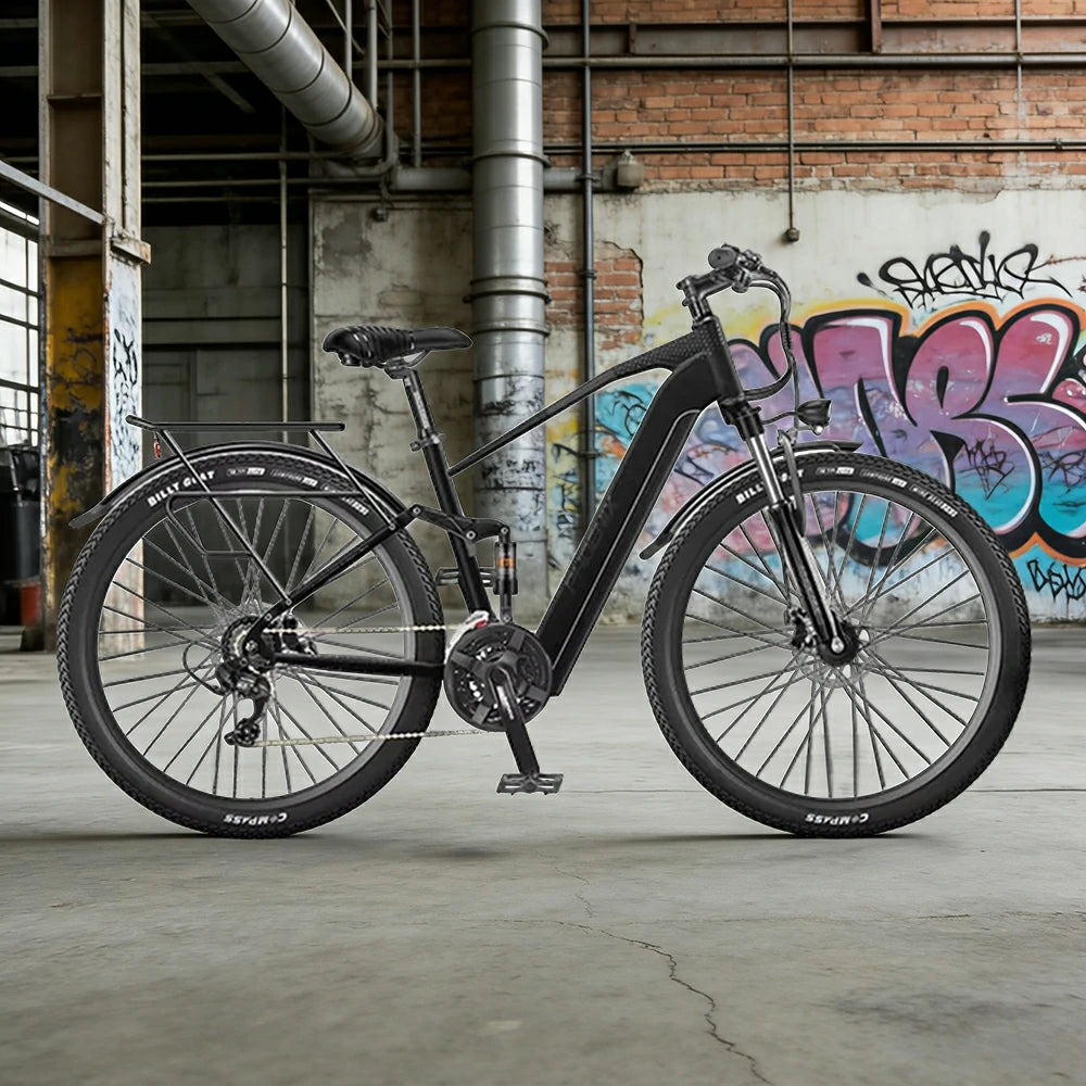 VOLTUS 26-Inch Electric Bike, 48V400W Motor, Shimano 21-Speed Gears, Aluminium Alloy Frame, Smart LCD Display, Dual Suspension, Spoked Wheels - Black