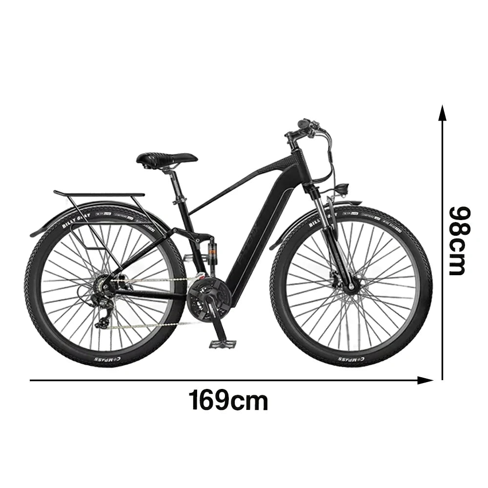 VOLTUS 26-Inch Electric Bike, 48V400W Motor, Shimano 21-Speed Gears, Aluminium Alloy Frame, Smart LCD Display, Dual Suspension, Spoked Wheels - Black