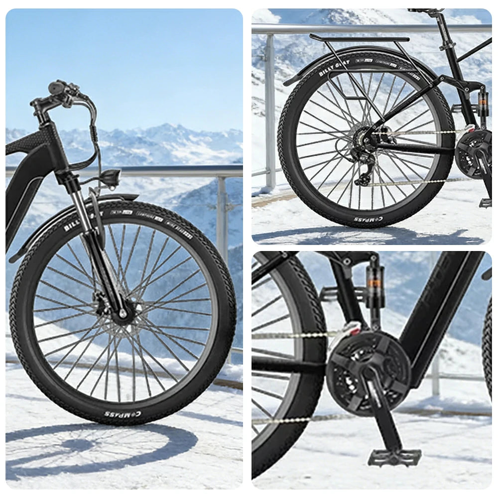 VOLTUS 26-Inch Electric Bike, 48V400W Motor, Shimano 21-Speed Gears, Aluminium Alloy Frame, Smart LCD Display, Dual Suspension, Spoked Wheels - Black