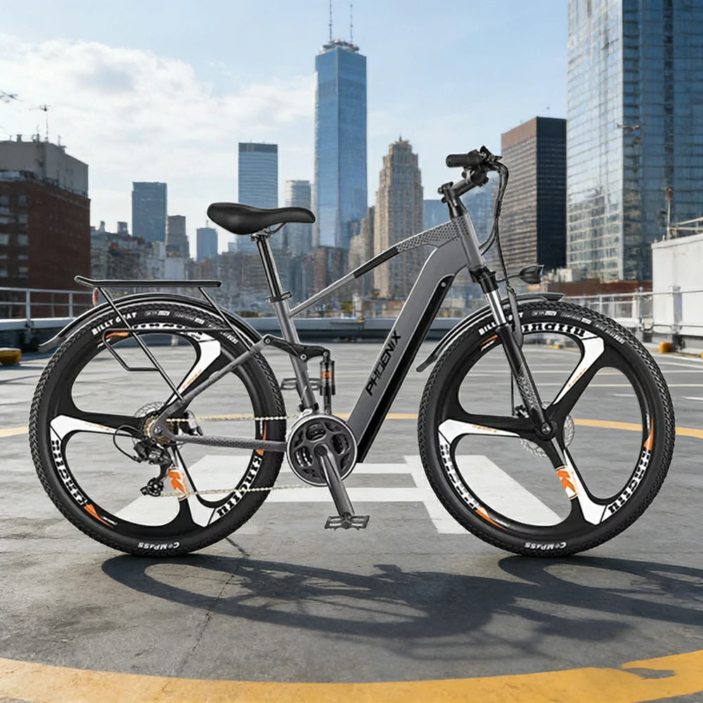 VOLTUS 26-Inch Electric Bike, 48V400W Motor, Shimano 21-Speed Gears, Aluminium Alloy Frame, Smart LCD Display, Dual Suspension, Three-Spoke Wheels - Grey