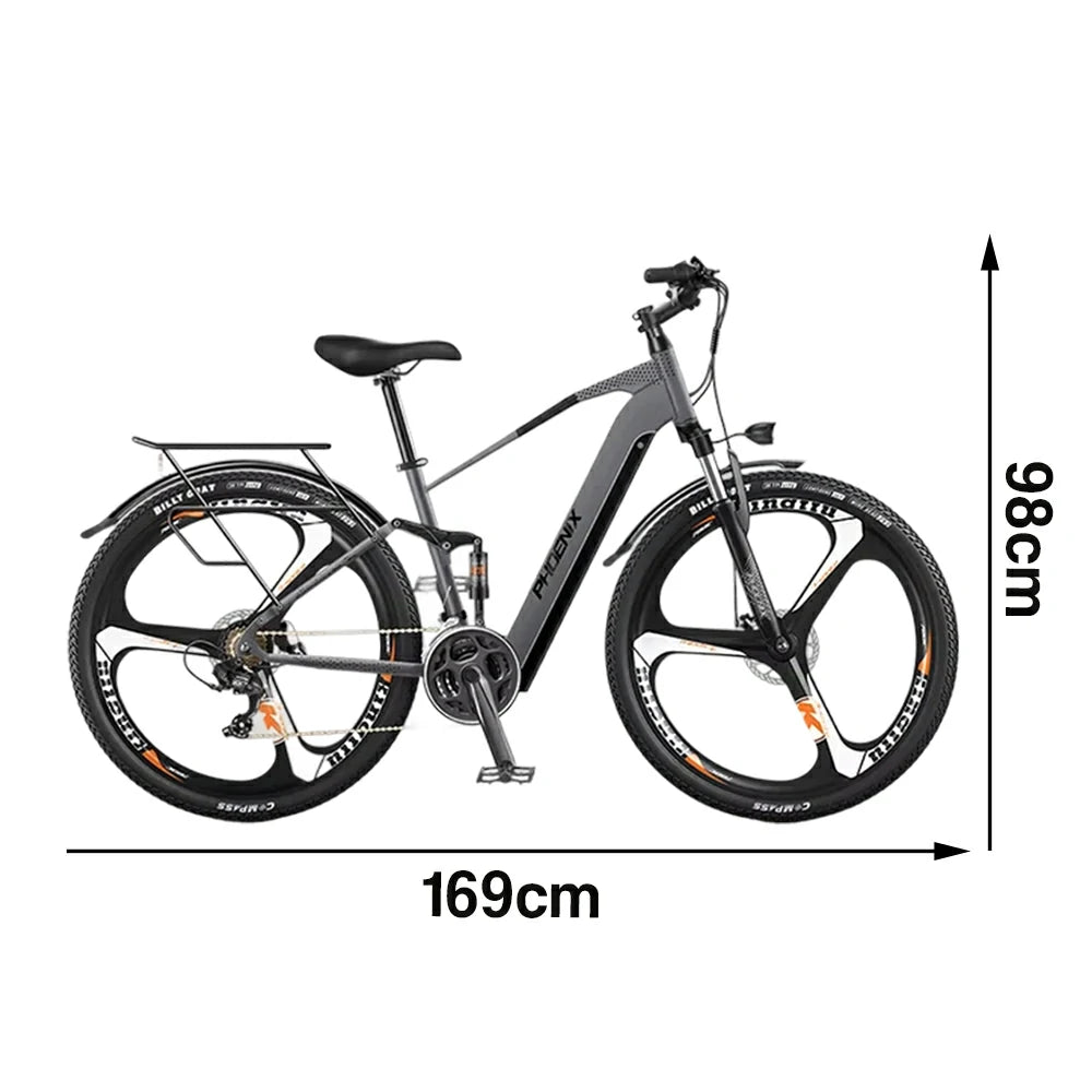 VOLTUS 26-Inch Electric Bike, 48V400W Motor, Shimano 21-Speed Gears, Aluminium Alloy Frame, Smart LCD Display, Dual Suspension, Three-Spoke Wheels - Grey
