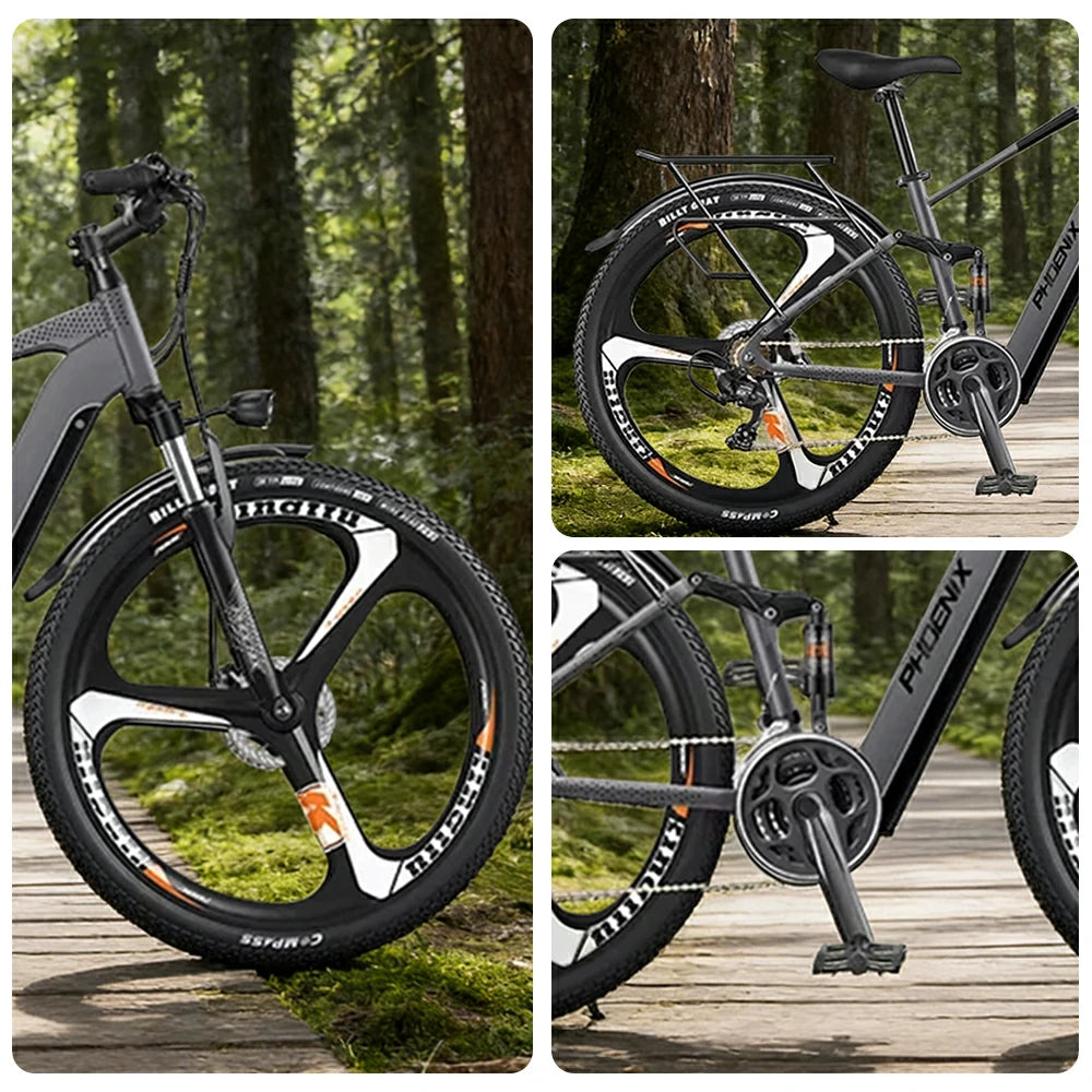 VOLTUS 26-Inch Electric Bike, 48V400W Motor, Shimano 21-Speed Gears, Aluminium Alloy Frame, Smart LCD Display, Dual Suspension, Three-Spoke Wheels - Grey