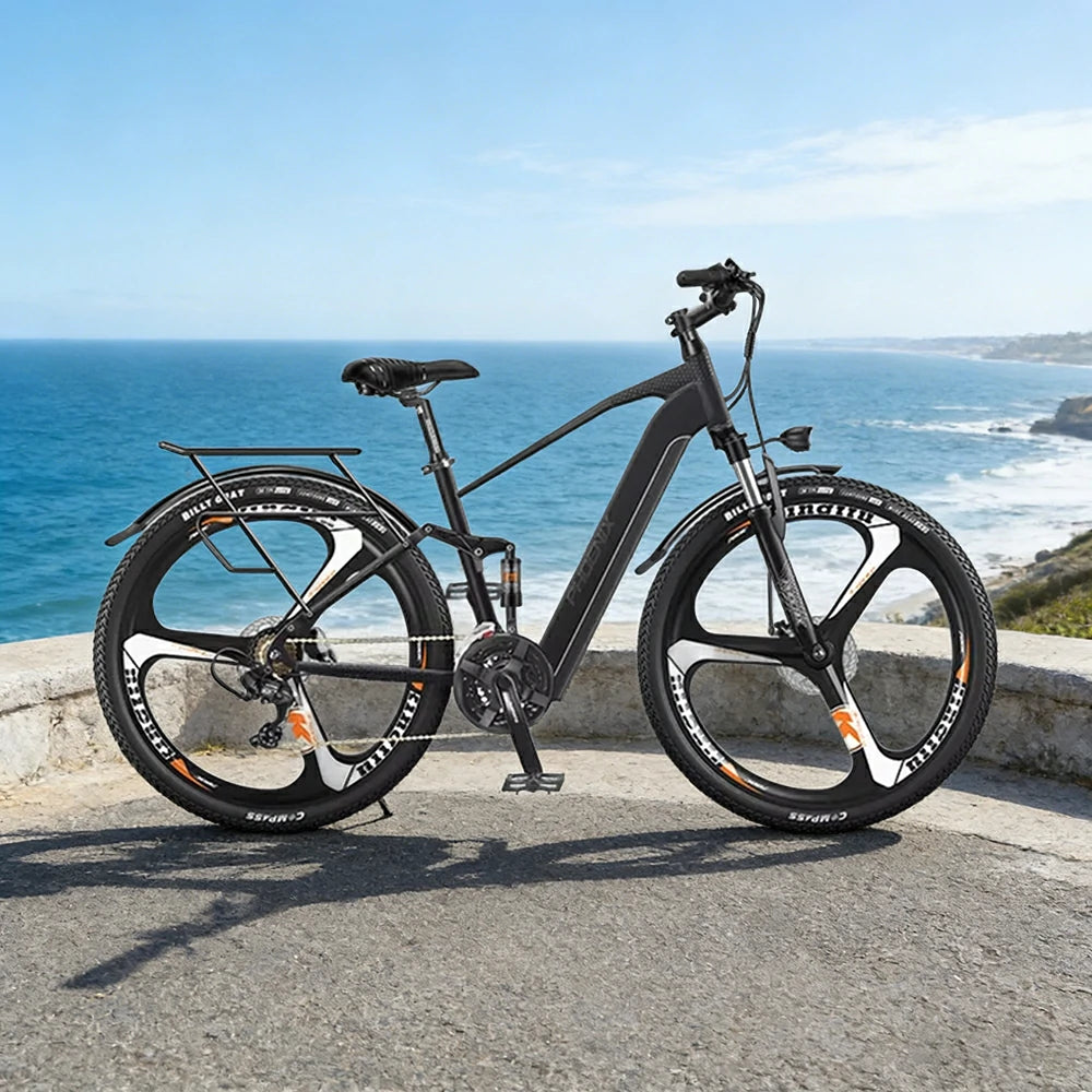 VOLTUS 26-Inch Electric Bike, 48V400W Motor, Shimano 21-Speed Gears, Aluminium Alloy Frame, Smart LCD Display, Dual Suspension, Three-Spoke Wheels - Black