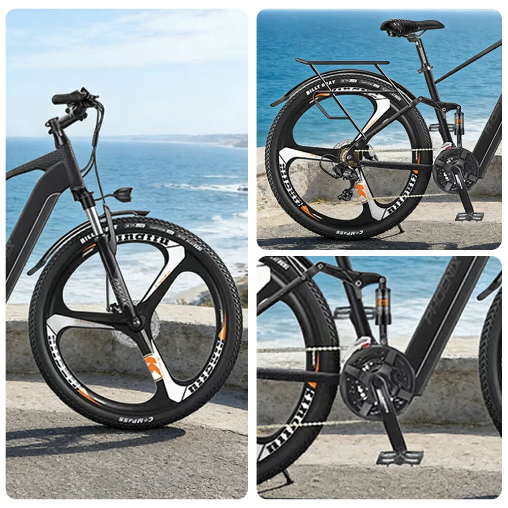 VOLTUS 26-Inch Electric Bike, 48V400W Motor, Shimano 21-Speed Gears, Aluminium Alloy Frame, Smart LCD Display, Dual Suspension, Three-Spoke Wheels - Black