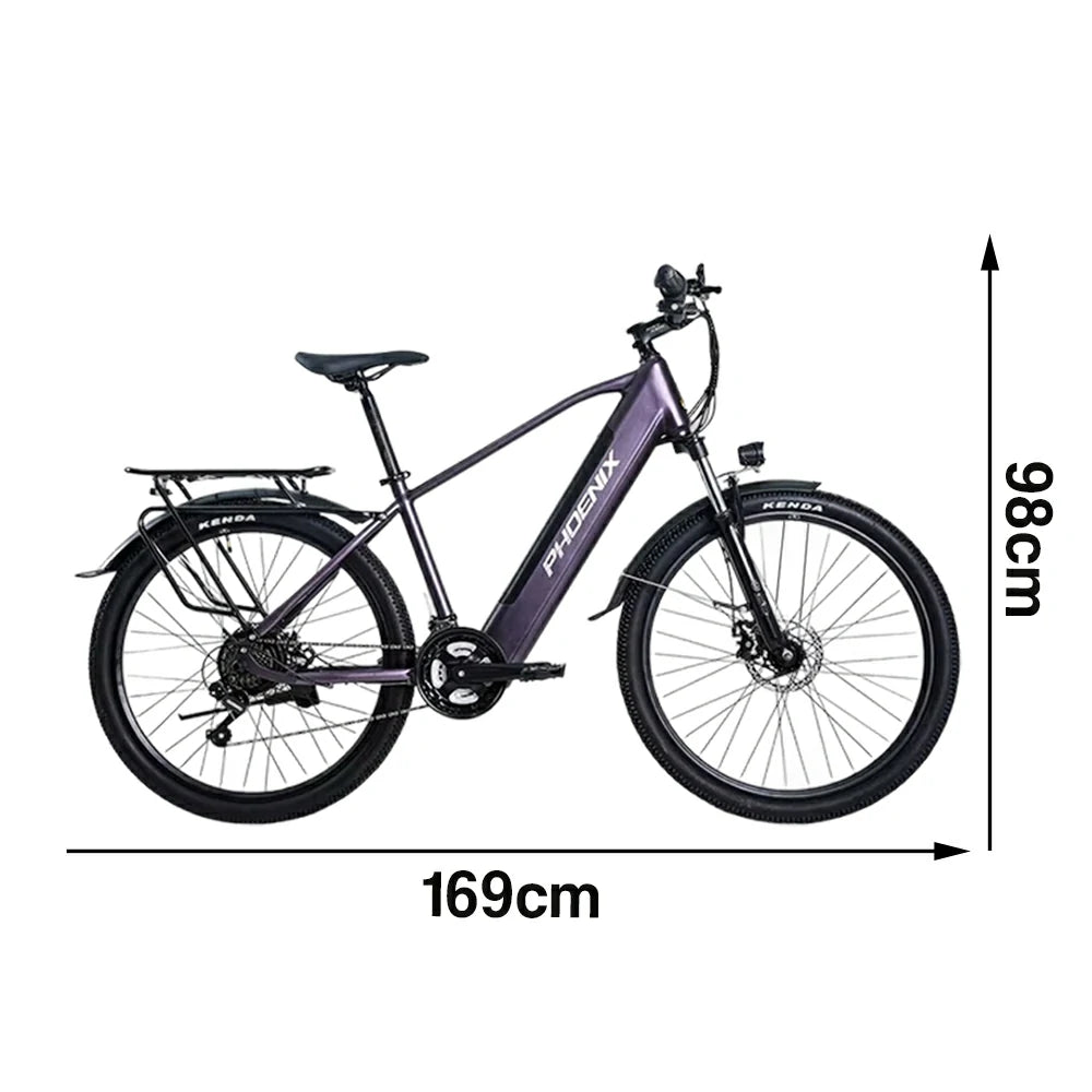 VOLTUS 26-Inch Electric Bike, 36V350W Motor, Shimano 21-Speed Gears, High Carbon Steel Frame, Removable Mid Battery, 80kg Rear Rack - Purple
