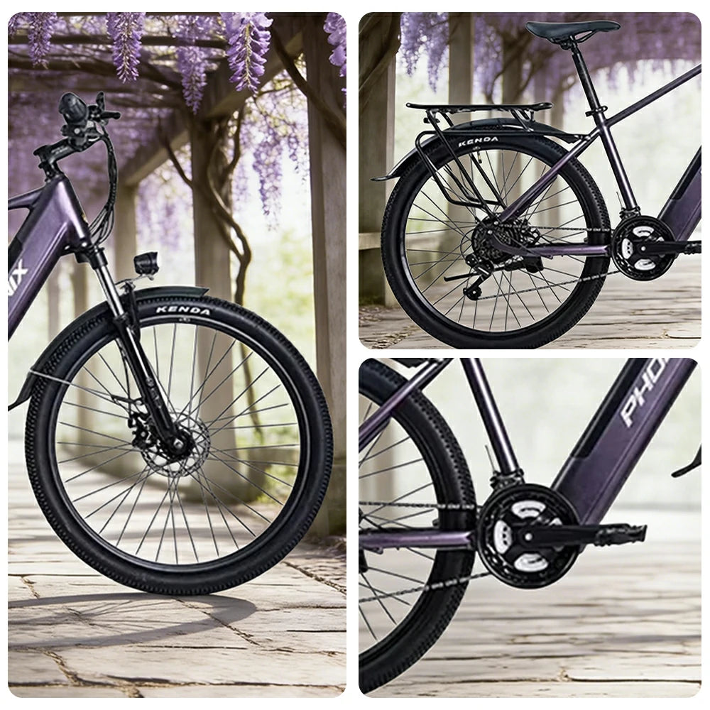 VOLTUS 26-Inch Electric Bike, 36V350W Motor, Shimano 21-Speed Gears, High Carbon Steel Frame, Removable Mid Battery, 80kg Rear Rack - Purple