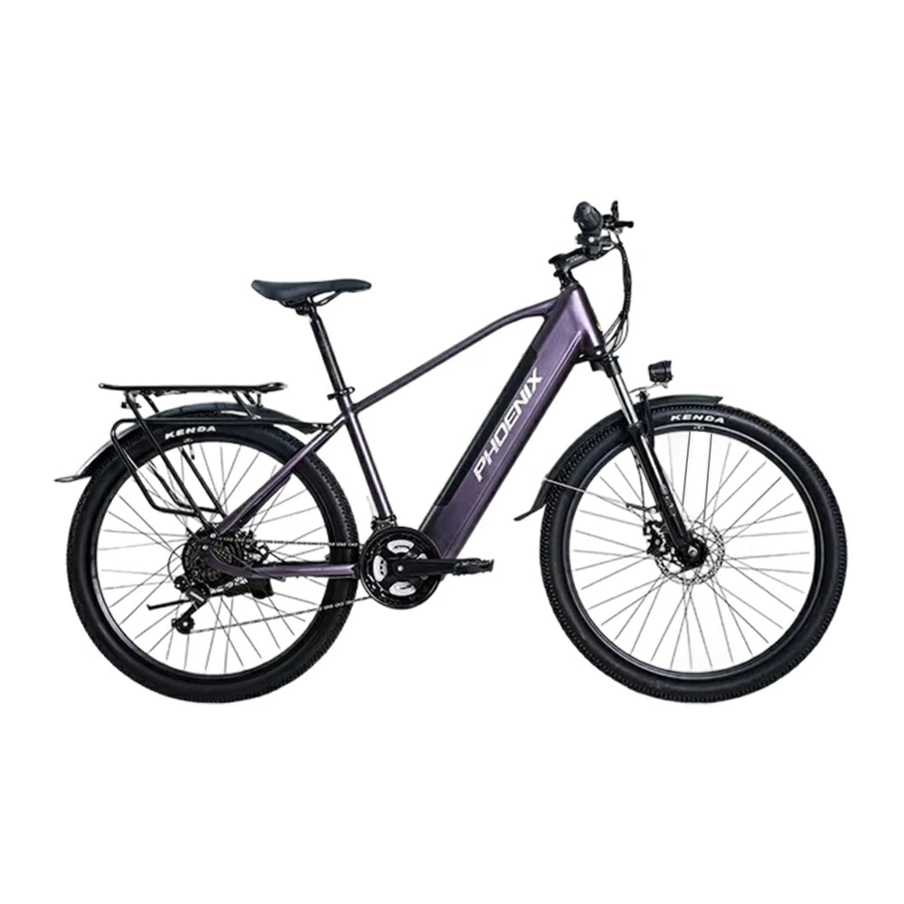 VOLTUS 26-Inch Electric Bike, 36V350W Motor, Shimano 21-Speed Gears, High Carbon Steel Frame, Removable Mid Battery, 80kg Rear Rack - Purple