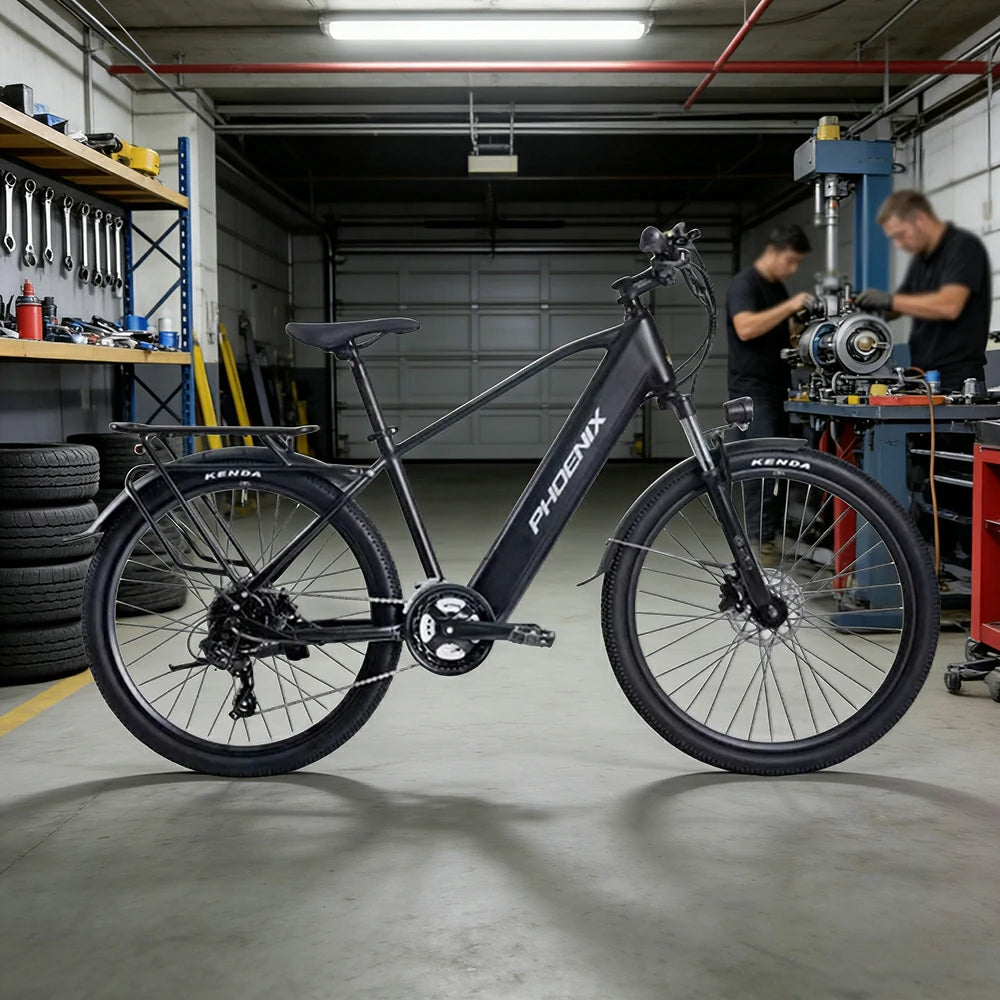 VOLTUS 26-Inch Electric Bike, 36V350W Motor, Shimano 21-Speed Gears, High Carbon Steel Frame, Removable Mid Battery, 80kg Rear Rack - Black